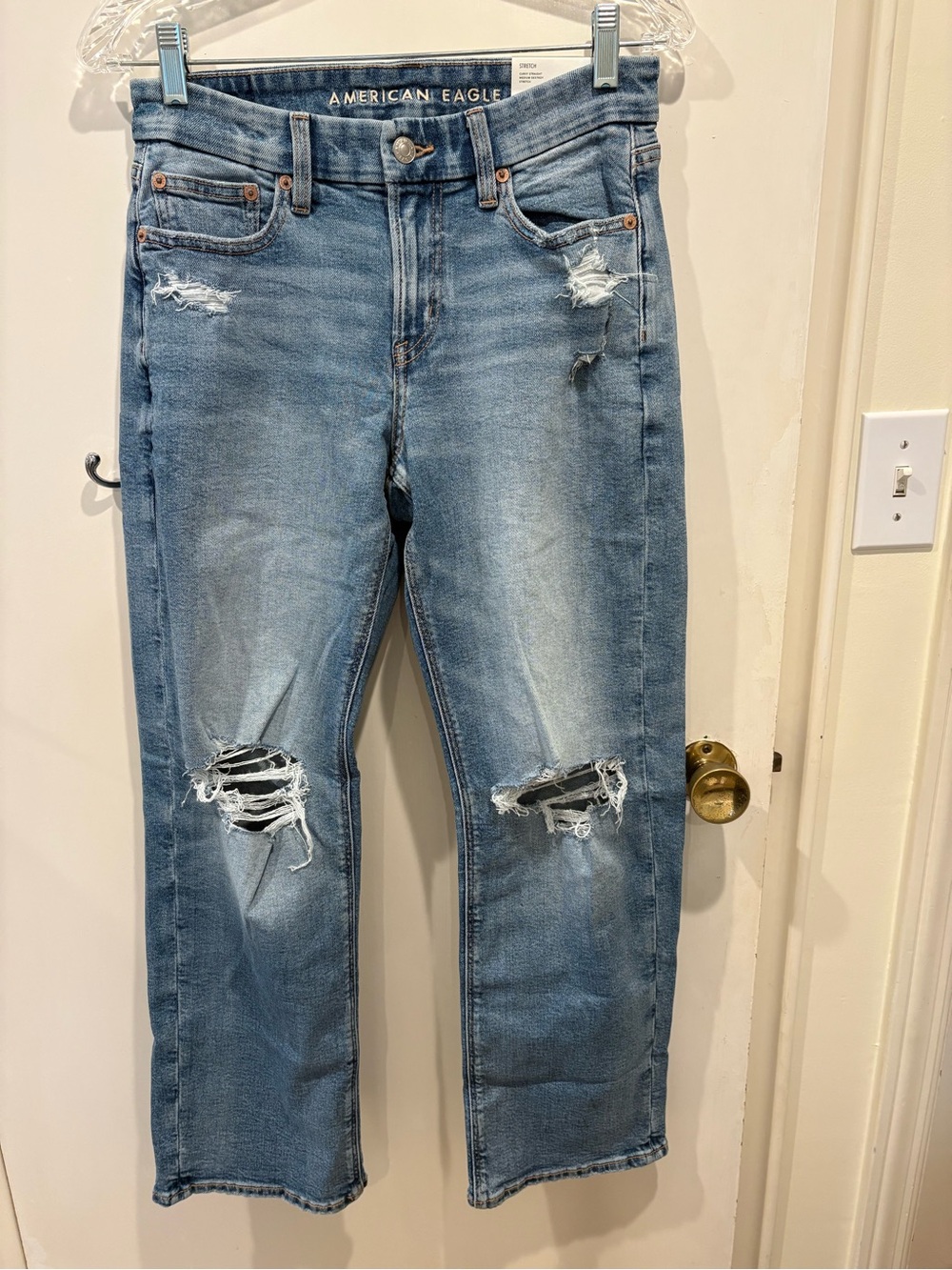 American Eagle Outfitters Light Blue Distressed Curvy Straight Jeans
